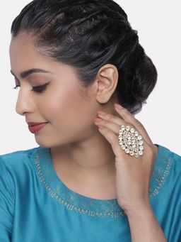 Zaveri Pearls - Gold Tone Shimmering Diamonds Adjustable Finger Ring-ZPFK10352