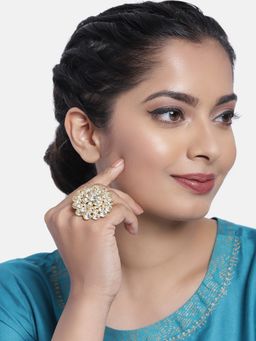 Zaveri Pearls - Gold Tone Shimmering Diamonds Adjustable Finger Ring-ZPFK10353