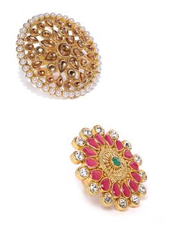Zaveri Pearls - Combo of 2 Wedding Collection Adjustable Finger Ring-ZPFK10368