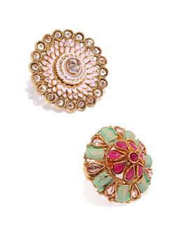 Zaveri Pearls - Combo of 2 Meenakari Ethnic Adjustable Finger Ring-ZPFK10373