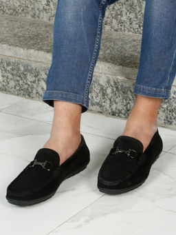 Teakwood - Men Black Suede Leather Loafers