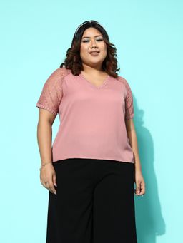 KASSUALLY - CURVE BY KASSUALLY Pink V-Neck Half Sleeve Top