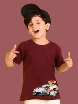 Nusyl - Maroon Printed Regular Fit T-Shirt