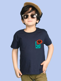 Nusyl - Navy Blue Printed Regular Fit T-Shirt