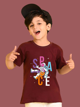 Nusyl - Maroon Printed Regular Fit T-Shirt