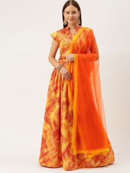 Ethnovog - Multicolored Semi-Stitched Lehenga with Unstitched Blouse and Dupatta (Set of 3)