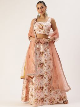Ethnovog - Pink Semi-Stitched Lehenga with Unstitched Blouse and Dupatta (Set of 3)