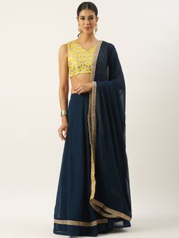 Ethnovog - Yellow Semi-Stitched Lehenga with Unstitched Blouse and Dupatta (Set of 3)