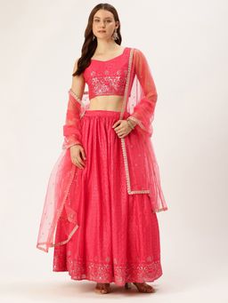 Ethnovog - Chinon Sequins Semi-Stitched Lehenga with Unstitched Blouse and Dupatta (Set of 3)