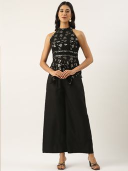 Ethnovog - Black Embroidered Kurta with Palazzo (Set of 2)