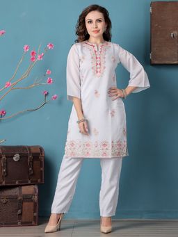 Ethnovog - Grey Embroidered Kurta with Pant (Set of 2)