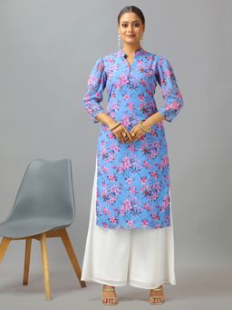 Ethnovog - Blue Georgette Kurta with Palazzo (Set of 2)