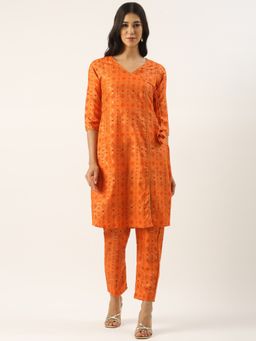 Ethnovog - Orange Rayon Printed Kurta With Pant (Set of 2)