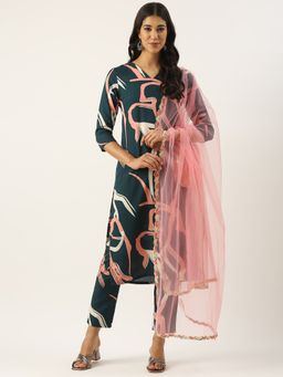 Ethnovog - Green Rayon Printed Kurta With Pant (Set of 2)