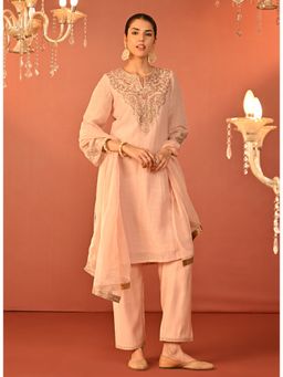 Lakshita - Baby Pink Embroidered Viscose Linen Kurta And Pant (Set of 2)