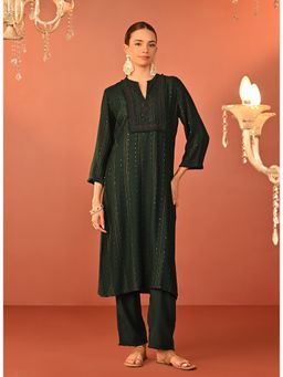 Lakshita - Bottle Green Embroidered Rayon Designer Kurta And Pant (Set of 2)