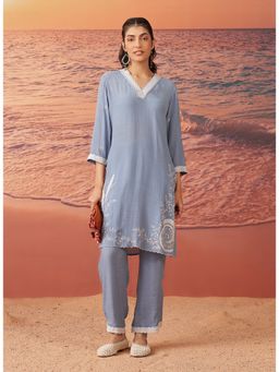 Lakshita - Blue Embroidered Rayon Kurta And Pant (Set of 2)