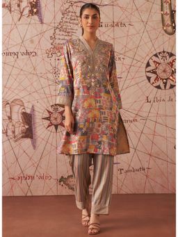 Lakshita - Grey Printed Satin Kurta And Pant (Set of 2)