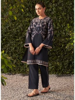 Lakshita - Navy Blue Embroidered Rayon Kurta And Pant (Set of 2)