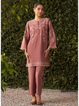 Lakshita - Peach Embroidered Rayon Kurta And Pant (Set of 2)