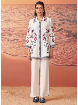 Lakshita - White Embroidered Rayon Co-Ord And Pant (Set of 2)