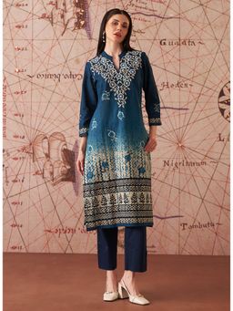Lakshita - Women Navy Blue Printed Cotton Kurta