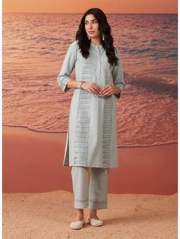 Lakshita - Blue Monochrome Cotton Kurta And Pant (Set of 2)