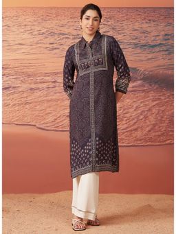 Lakshita - Women Deep Purple Printed Shantoon Kurta