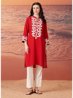 Lakshita - Women Red Embroidered Rayon Kurta