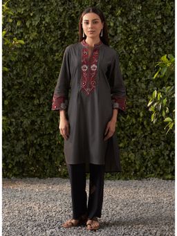 Lakshita - Women Grey Embroidered Denim Designer Kurta
