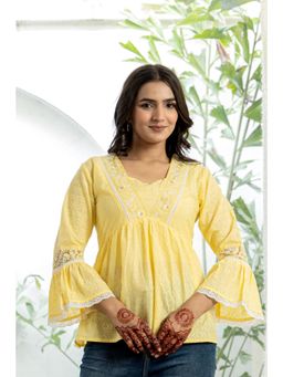 Juniper - Yellow Ethnic Peplum with Lace and Sequin Embroidery Tunic