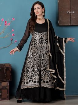 Ethnovog - Black Rangoli Embroidered Anarkali Kurta With Pant And Dupatta (Set of 3)