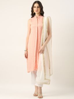 Ethnovog - Pink Georgette Embroidered Kurta With Pant And Dupatta (Set of 3)