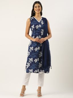 Ethnovog - Blue Rayon Mill Printed Kurta With Pant And Dupatta (Set of 3)