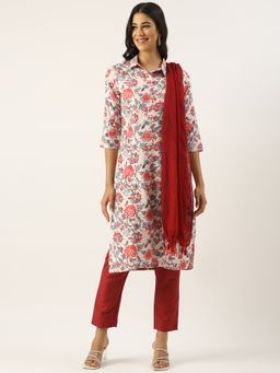 Ethnovog - Multicolored Rayon Printed Kurta With Pant And Dupatta (Set of 3)