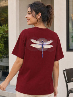 Nobero - Women Maroon Oversized Graphic Printed T-shirt
