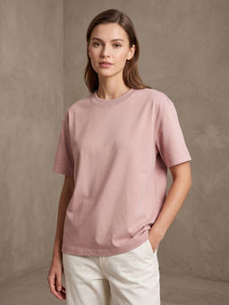 Nobero - Women Pink Solid Half Sleeves T-shirt