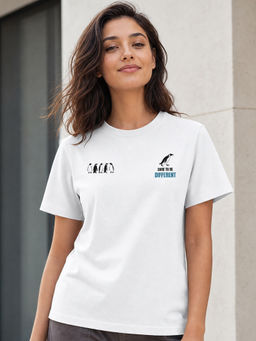 Nobero - Women White Pure Cotton Graphic Printed Regular Fit T-shirt