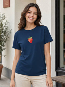 Nobero - Women Navy Blue Regular Fit Graphic Printed T-shirt