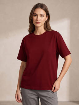 Nobero - Women Maroon Solid Half Sleeves T-shirt