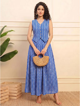 Deebaco - Women Blue Zig Zag Printed Cotton Co-Ord Set