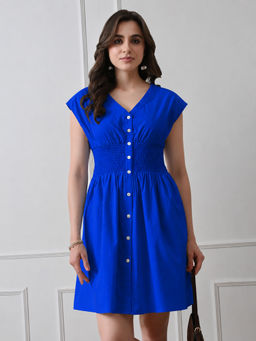 Ikonic Klaer - Women Blue Smocked Waist Dress