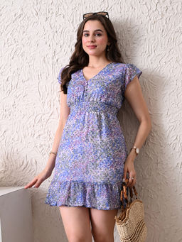 Ikonic Klaer - Women Blue Floral Printed Mini Dress