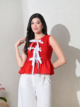Ikonic Klaer - Women Red Textured Stylish Top
