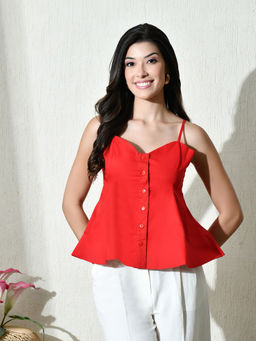 Ikonic Klaer - Women Red Solid Cotton Top