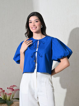 Ikonic Klaer - Women Blue Solid Cotton Top