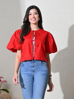 Ikonic Klaer - Women Red Solid Cotton Top