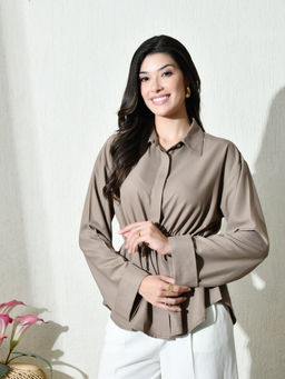 Ikonic Klaer - Women Grey Solid Full Sleeves Shirt