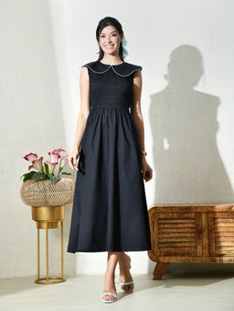 Ikonic Klaer - Women Black Ruched Sleeveless Dress
