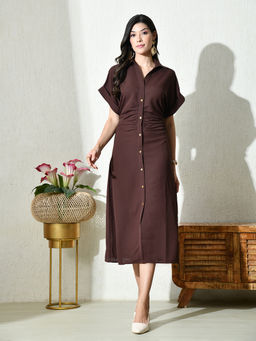 Ikonic Klaer - Women Brown Solid Collar Neck Casual Dress